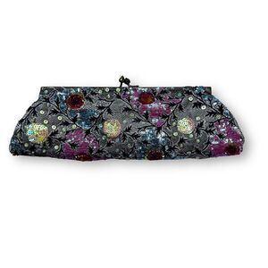 Y2K Express Sequin Beaded Floral Clutch Bag Purse Cocktail Party Glam Colorful